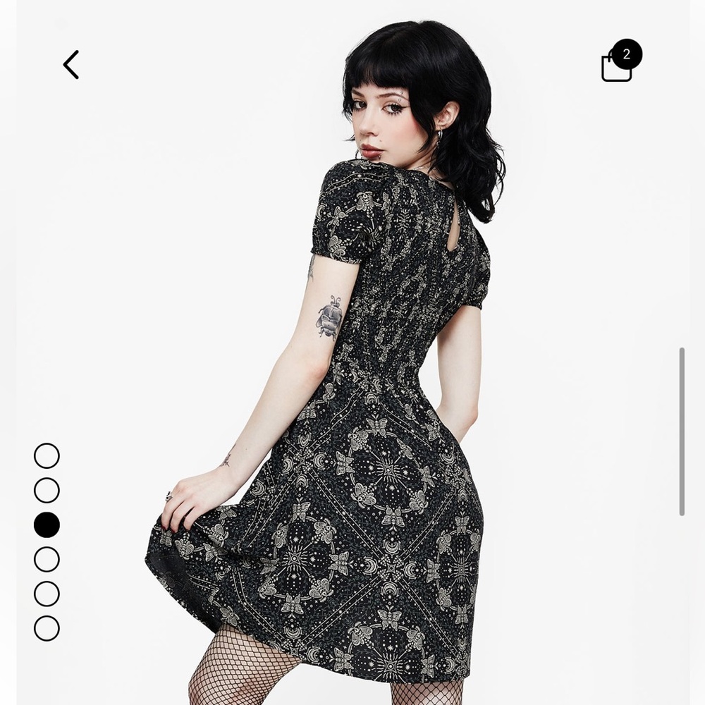 Poem Moth Print Puff Sleeve Mini Dress - Picture 3 of 4